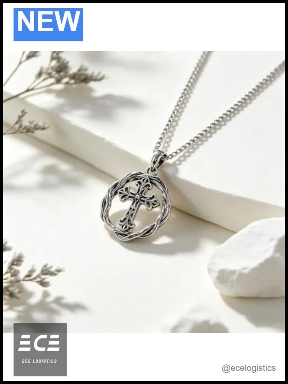 925 Sterling Silver Cross Necklace Twisted Twig Wreath Pendant